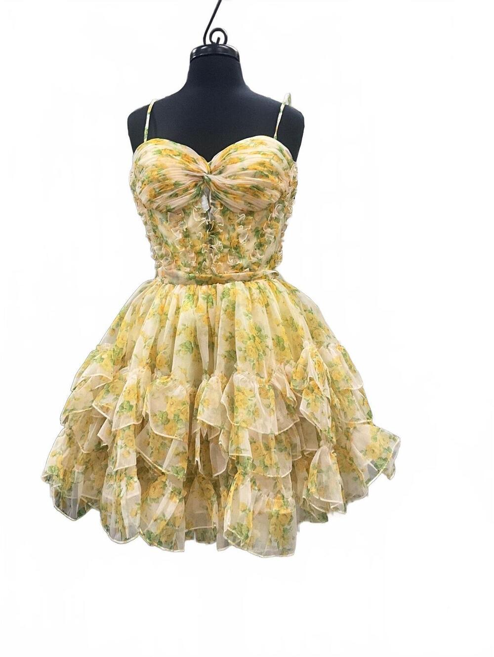Rachel Allan Yellow Floral Loveshack Fancy Inspired Homecoming Dress